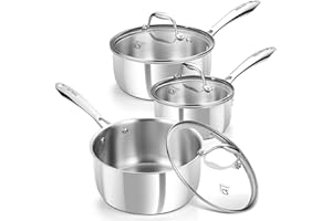 KOCH SYSTEME CS 6 PCS Triply Stainless Steel Pot Set, 1QT & 2QT & 3QT Stainless Steel Saucepan Set with lid, Sauce Pan with S