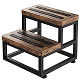 2 Step Wooden Step Stools for Adults Kids, Heavy