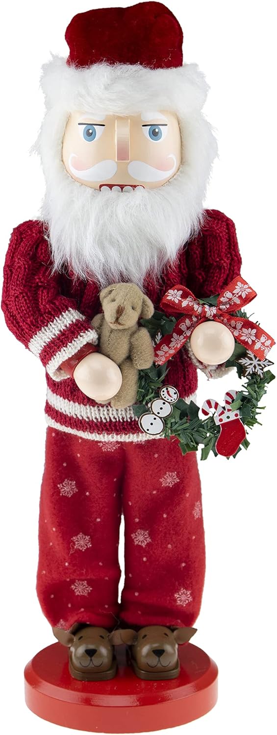 Nutcrackers - Clever Creations PJ Santa 14 Inch Traditional Wooden Nutcracker, Festive Christmas Décor for Shelves and Tables