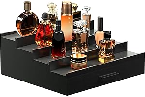 Sephyroth Cologne Organizer for Men 4 Tier of Elevated Cologne Display Shelf with Drawer Storage Perfume Organization and Storage Display Risers,Great Gift for Man(4Tier-Black)