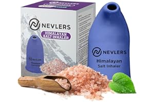 Nevlers Himalayan Salt Inhaler w/ 6 Oz Coarse Organic Himalayan Pink Salt |Cobalt Blue Ceramic Portable Salt Inhalers for Natural Asthma Relief |Homeopathic Inhalers for Breathing Problems for Adults