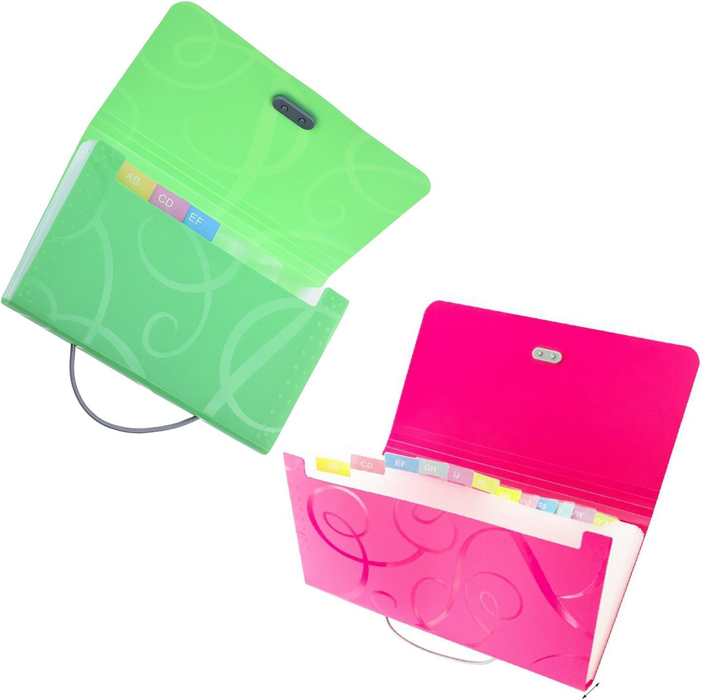 USUNQE 2 Pack Small Size Expanding Files Folder with Tabs, 13 Pockets File Organizer for Receipts Coupons Checks and Tickets, 2 Different Colors (2 PCS)