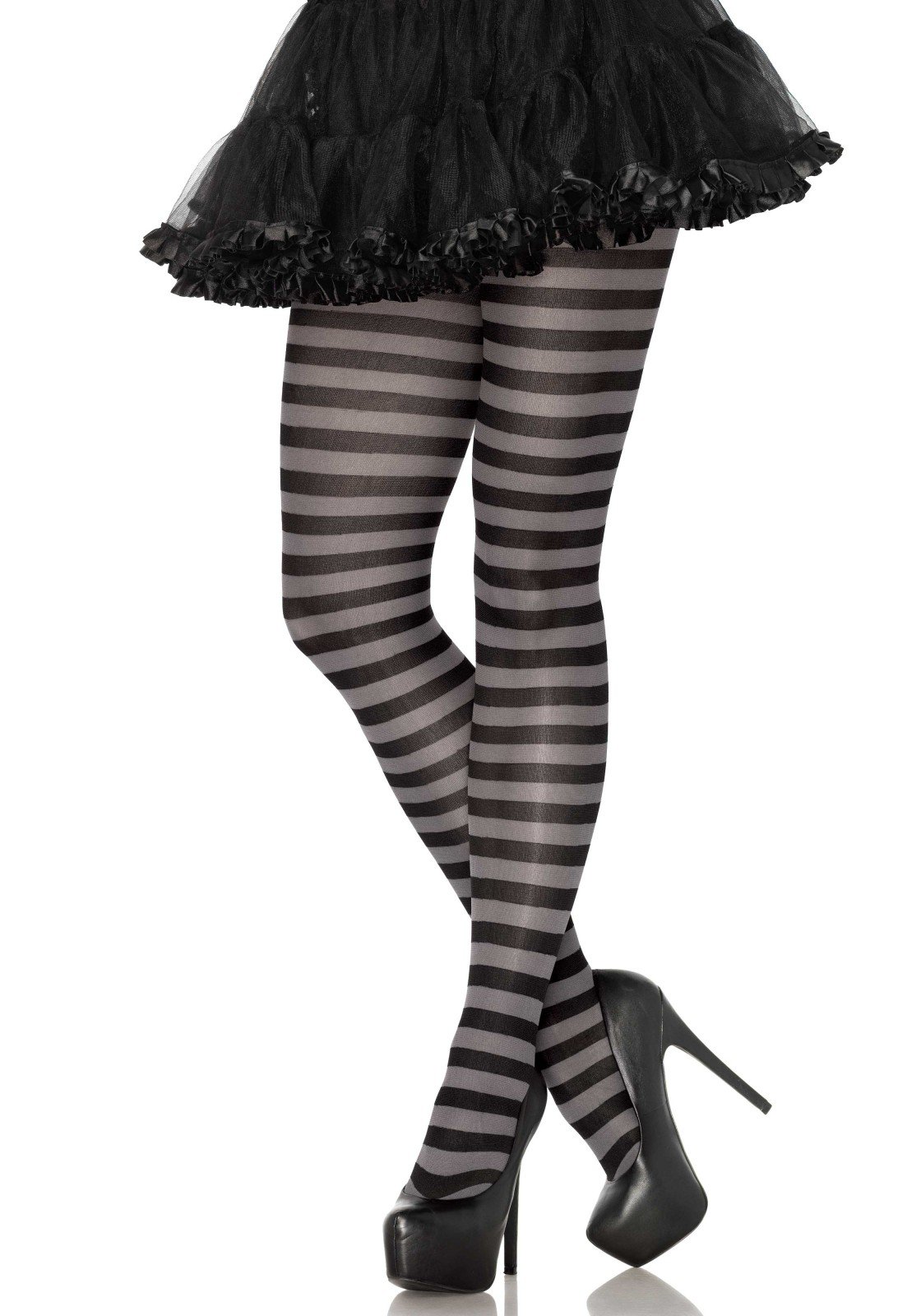 Leg Avenue Nylon Stripe Tights, Black/Grey