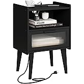 MMEOLUOOK Nightstand with Charging Station, Bedside Tables, End Table Side Table with 2 Tiers Storage Space, for Bedroom, Living Room, Black CAMLBZ07BE