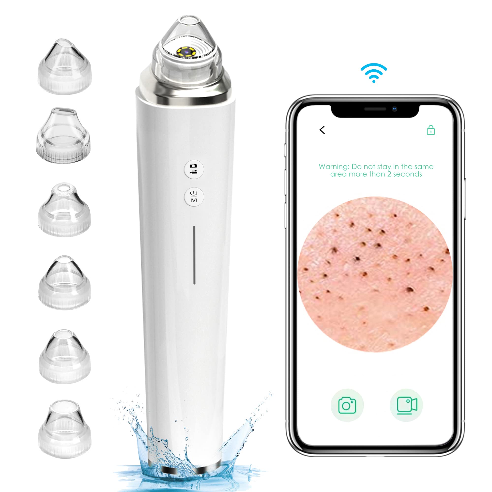 Blackhead Remover Pore Vacuum, Upgraded WiFi Visible Facial Pore Cleanser with HD Camera Pimple Acne Comedone Extractor Kit with 6 Suction Heads USB Rechargeable Electric Black Head Suction Tool