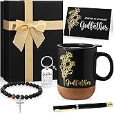 LemonRoad Godfather Proposal Gift Set God Father Appreciation Gift Father God Mug Keychain Bracelet Forever in My Heart Card for Easter Baptism Favor(Black,Godfather)