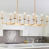 QJMPP 48-Inch Rustic Gold Linear Chandelier,Extra Long Candle Chandelier,Gold Light Fixture for Dining Room Living Room Kitch