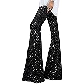 BLENCOT Women's Glitter Sequin Wide Leg Palazzo Pants High Waist Bell Bottoms Party Flared Trousers