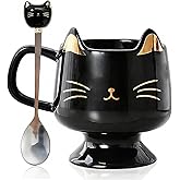 Christmas Mugs High-Footed Ceramic Cat Mug – 13.5oz Unique Coffee Cup with kitty Expression Design, Fun Gift for Women, Girls, Kids, Cat Lovers (black)