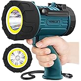 YIERBLUE Rechargeable Spotlight Floodlight Combo 120,000 High Lumen LED, IP67 Waterproof Spot Light COB Flood Light, Impact Resistant Handheld Spotlight with Foldable Stand and Detachable Red Lens