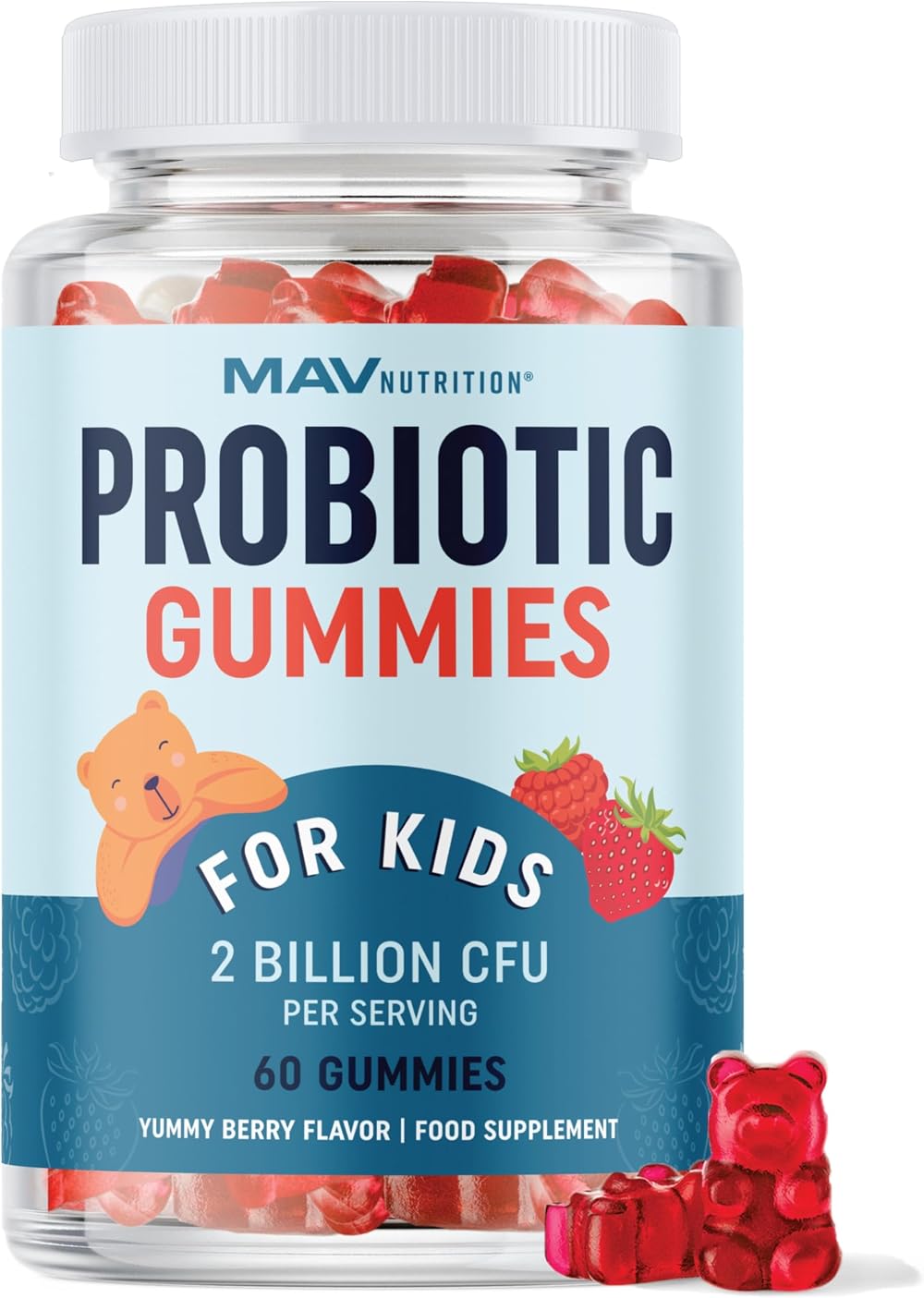 MAV NUTRITION Kids Probiotic Gummies 2B CFU + 50mg Prebiotic Fiber Berry