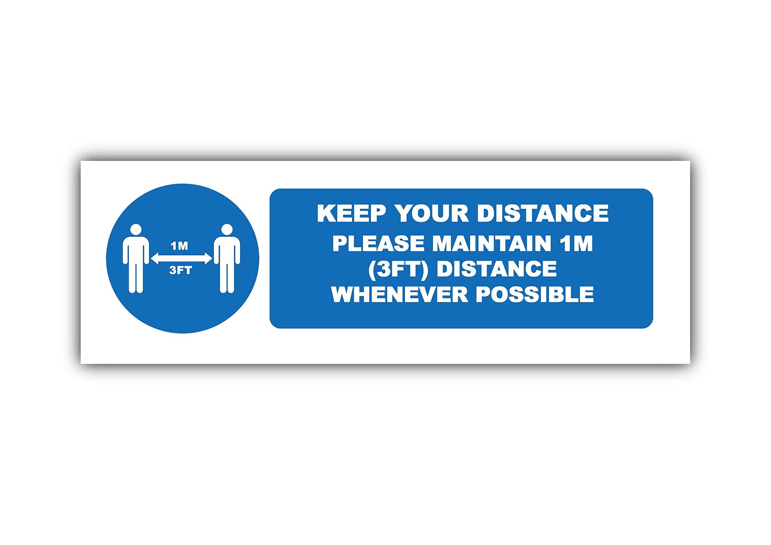 4 x please maintain your distance (1m) - social distancing landscape safety sign self adhesive vinyl weather proof label sticker - 225mm x 106mm - (SM-07)