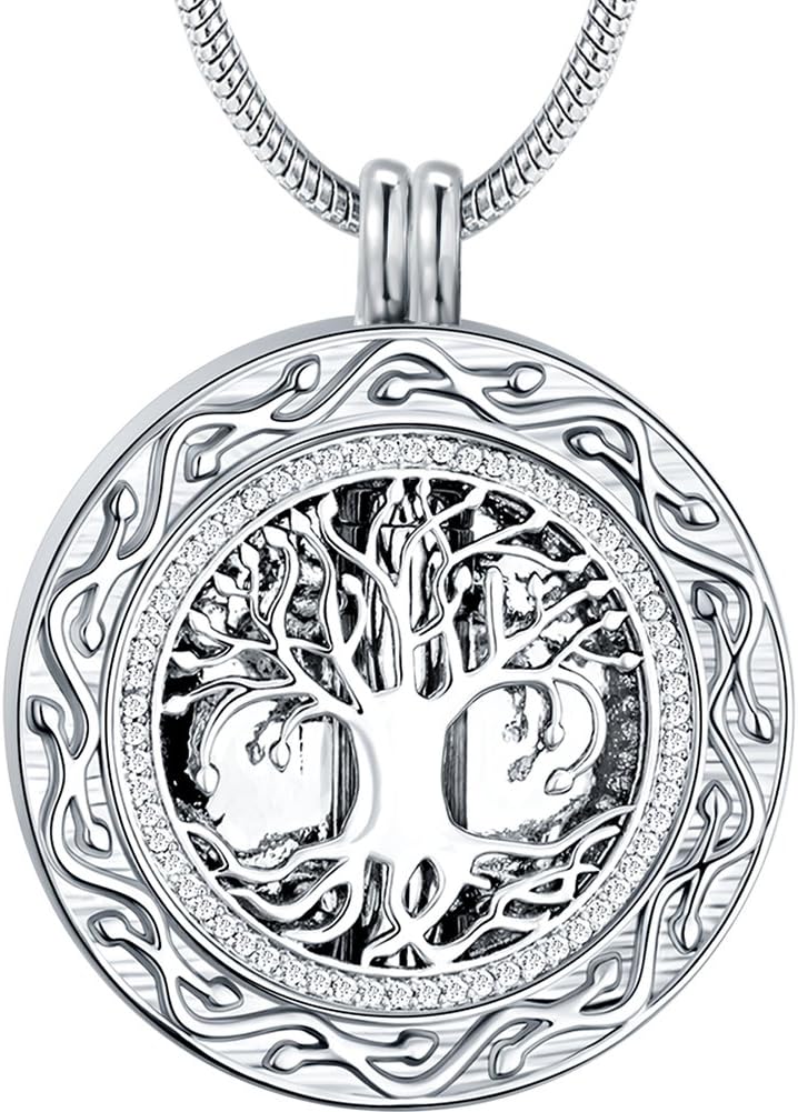 Ado Glo Memorial Gifts, Always in My Heart with 1 or 2 Vials Urn Locket Pendant Necklace, Tree of Life Cremation Jewelry for Ashes, Keepsake for Dad Sister Grandma Aunt Wife Daughter Mom