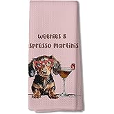 DOFQZ Weenies and Espresso Martini Kitchen Towels, Dachshund Lover Gifts Dish Tea Towels for Kitchen, Gifts Cocktail Lovers Hand Towels, Weiner Dog Gifts, 16x24 Inch