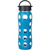 Lifefactory 22oz Glass Water Bottle with Classic Chug Cap, Teal Lake | Protective Silicone Sleeve, Chug Cap, Carry Handle, BPA Free, Reusable, Dishwasher Safe