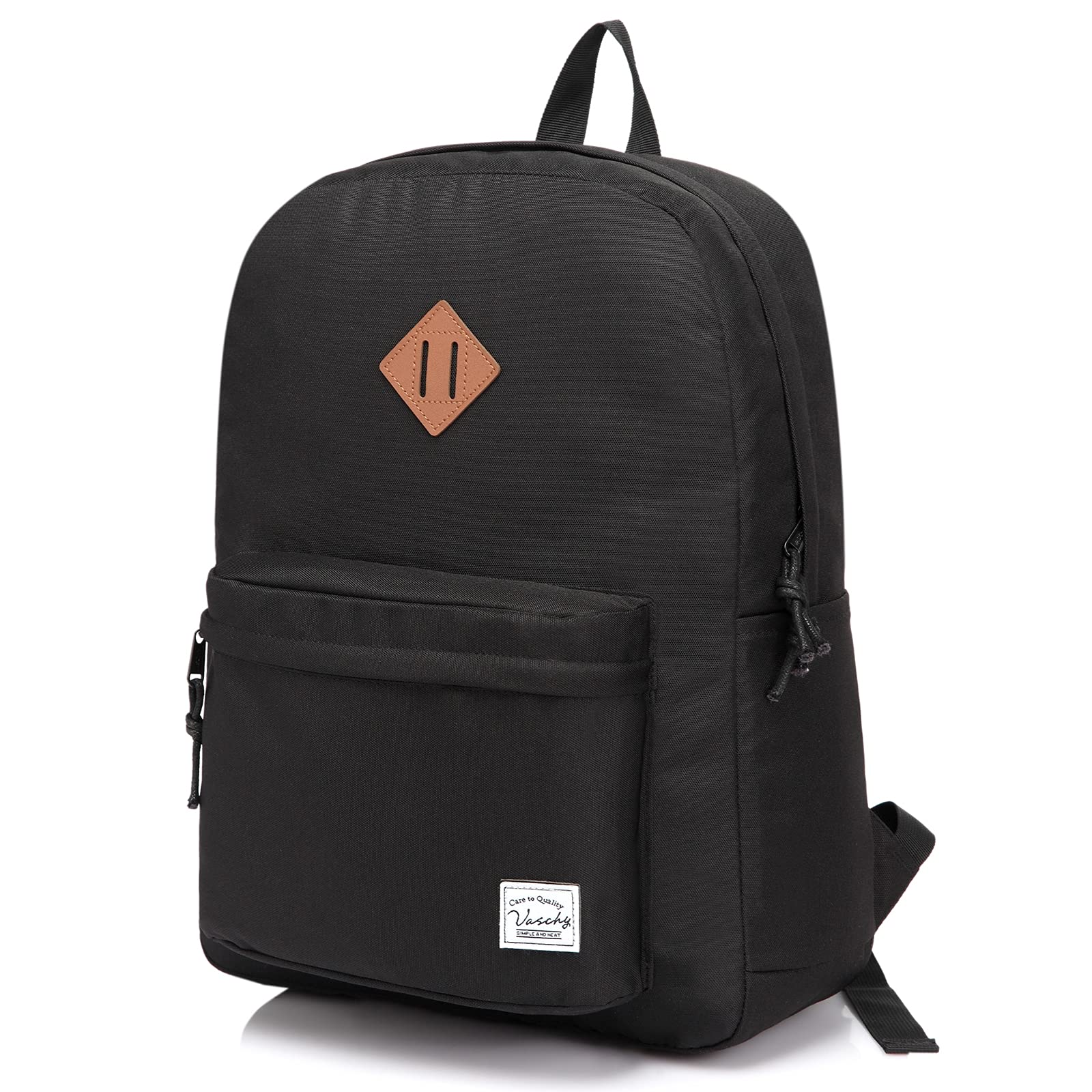 VASCHY Lightweight School Backpack, Water Resistant 20 Liters School Bag for Teen Girls Boys Rucksack for Men Women, Travel Backpack, Casual Daypack Black