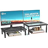 WALI Dual Monitor Stand for Desk, Desk Monitor Riser 3 Height Adjustable, Laptop Riser with Airflow Vents, Desk Organizer for