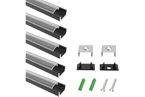 LightingWill Clear LED Aluminum Channel U Shape 3.3Ft/1M 10 Pack Anodized Black Profile for <12mm 5050 3528 LED Flex/Hard Strip Lights with Covers, End Caps, and Mounting Clips TP-U02B10
