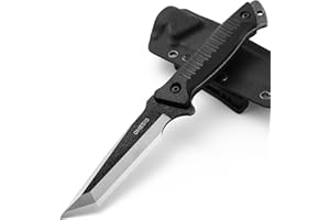 Omesio Tanto Fixed Blade Knife with Kydex Sheath, Outdoor Survival Knife, Tactical Knife Full Tang 420 Stonewashed Steel G10 Handle, Camping Hiking Gifts for Men (Black)