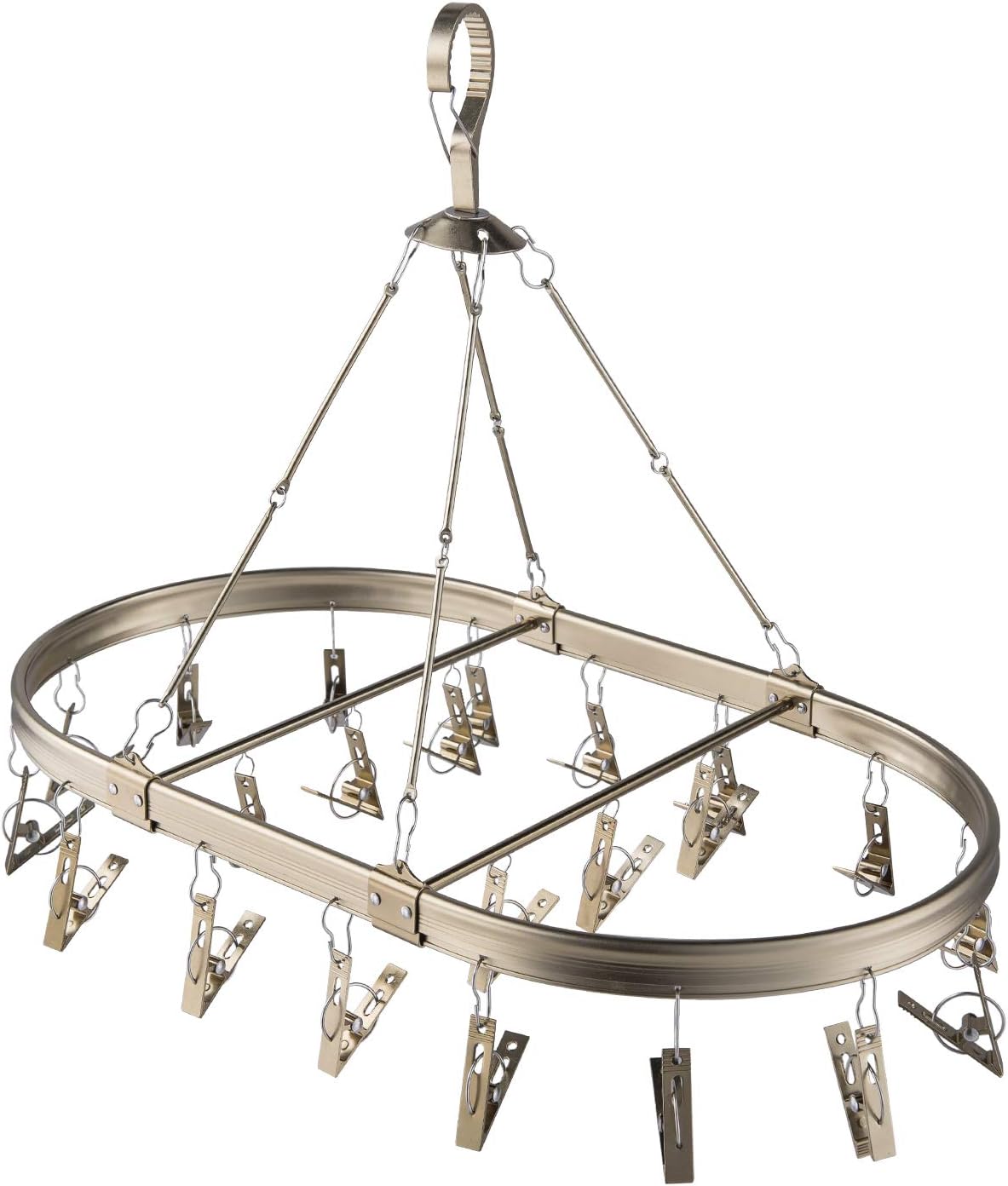 SINGAYE Hanging Drying Rack Windproof Aluminum Alloy Laundry Drying Drip Hanger with 22 Clips for Drying Towels, Baby Clothes,Diapers,Underwear, Socks Gloves (Champagne Gold)