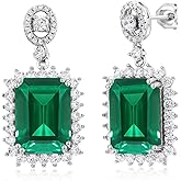 Gem Stone King 10-20 Cttw Gemstone Birthstone Halo Dangle Earrings For Women | 925 Sterling Silver | Emerald Cut 14X10MM | Fine Jewelry Gifts for Her Mom Women Wife