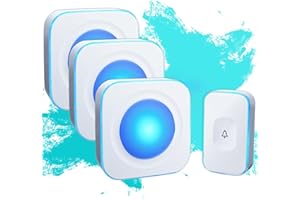 JSIEEM Wireless Doorbell 1200Ft Door Bells for Home with Flashing Light Hearing Impaired Door bell 1 Battery Button & 3 Plug in Receivers for Home Classroom Room Office