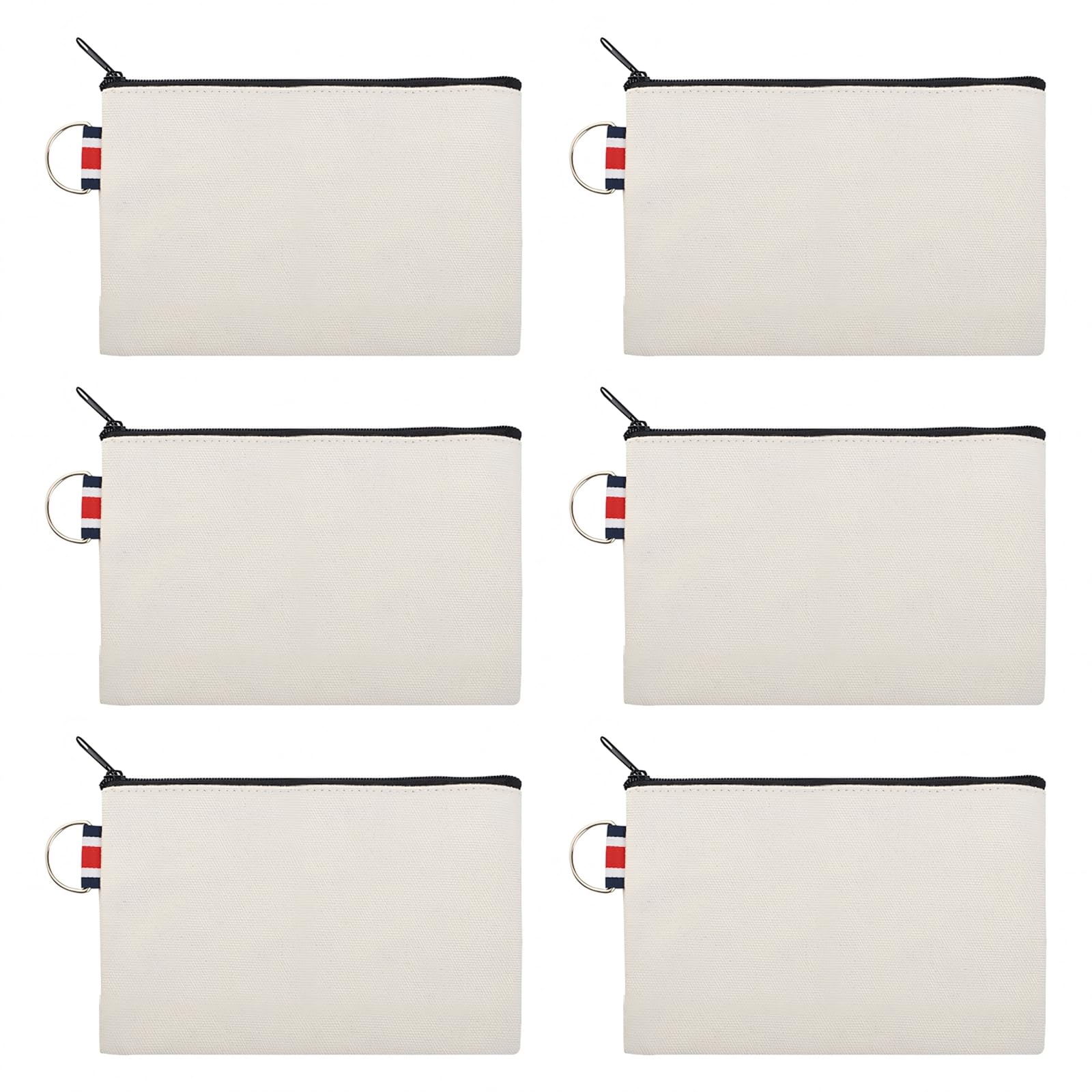 Aspire 6-Pack Canvas Pouches with Metal Ring, DIY Craft Storage Bags, 6 x 4 Inch - Natural