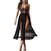 Avidlove Sexy Lingerie for Women Lace Mesh Babydoll Sleepwear Side Split V Neck Nightgown for Honeymoon Anniversaries