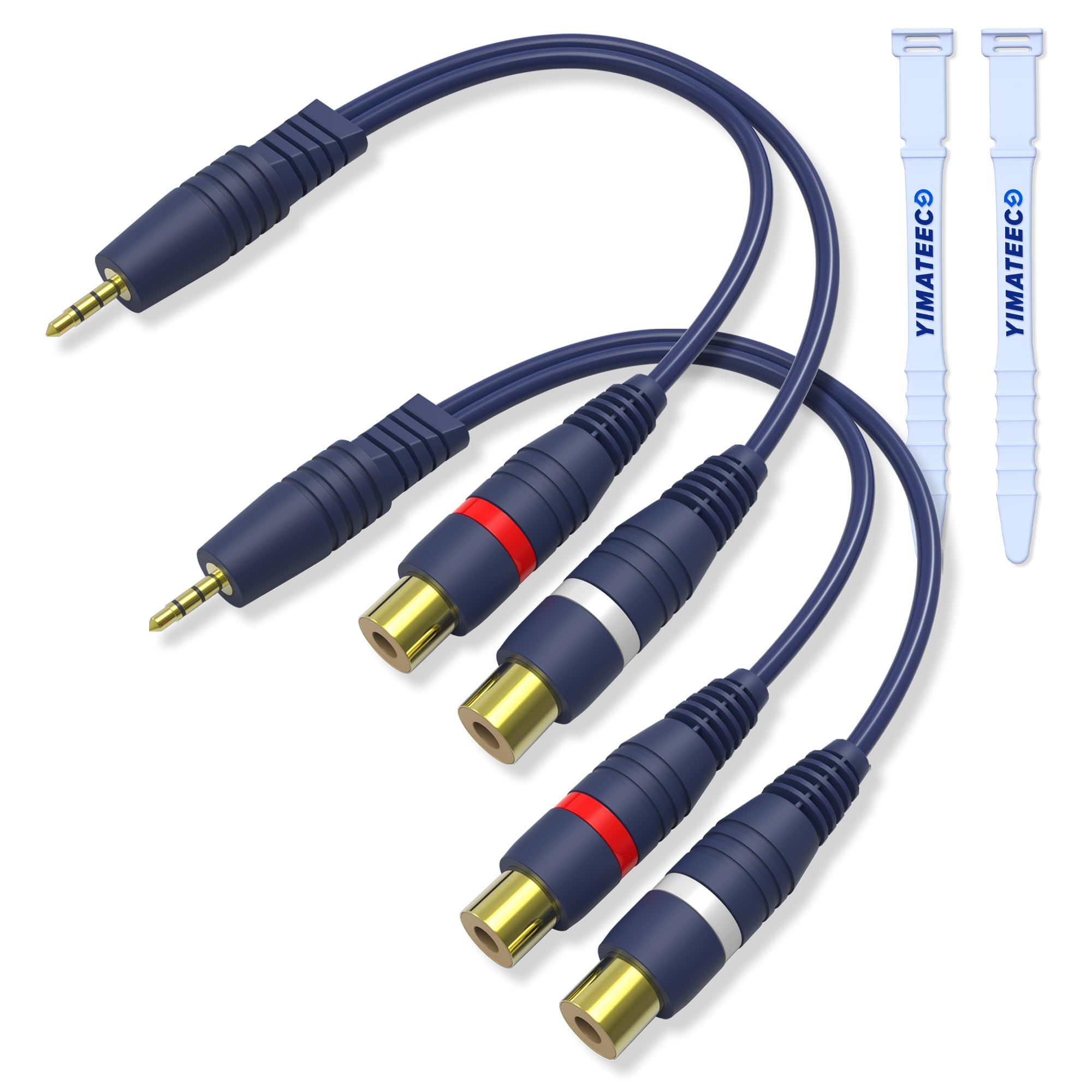 YIMATEECO 3.5mm to RCA Splitter Cable, RCA Y Cable 1 Male to 2 Female Adapter Phono to 3.5mm Jack AUX Cables for Subwoofer, Speaker, AMP, Turntable, Home Theater(3.5-mm Y Splitter, 2Pcs)