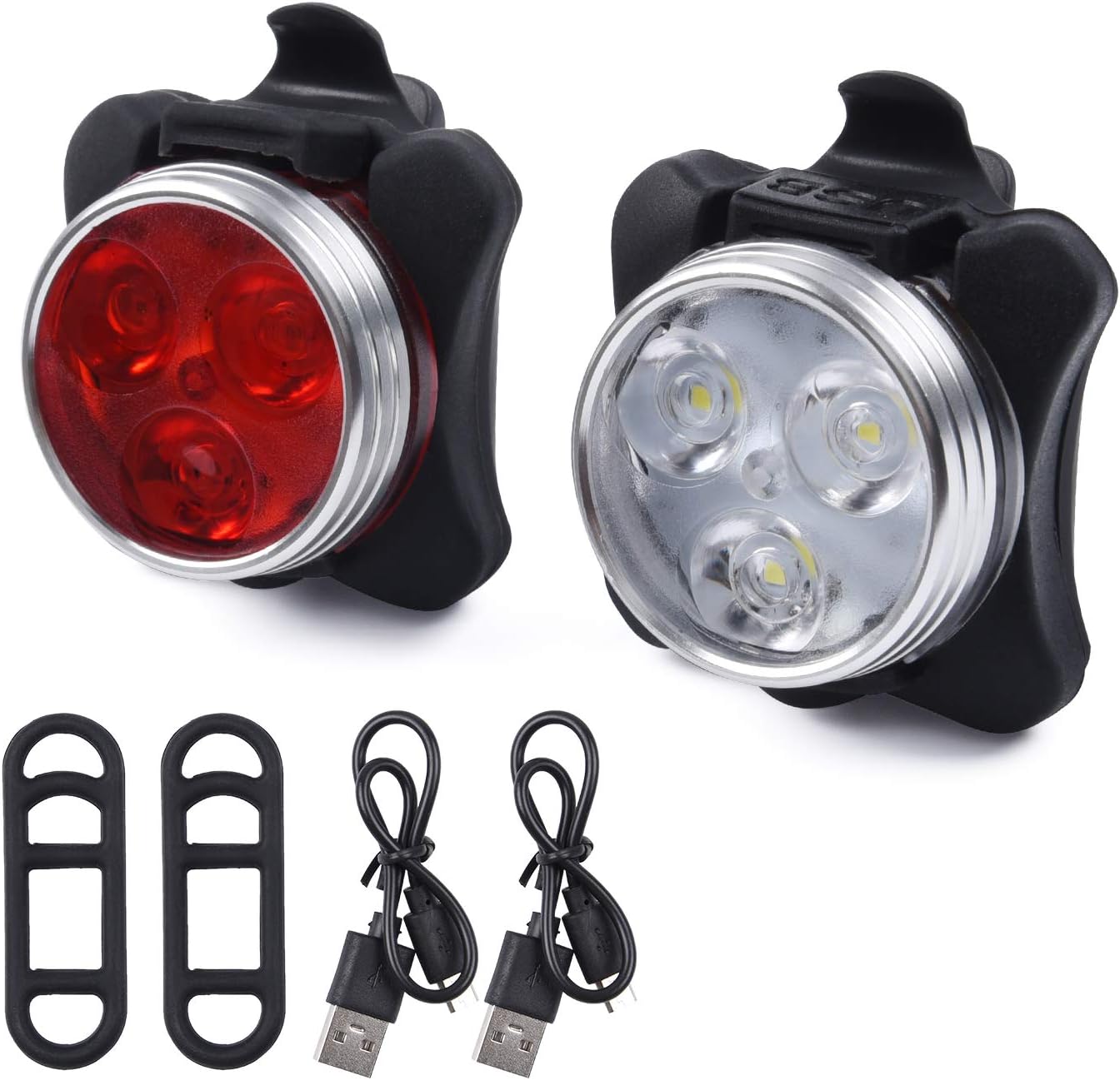 YFFSUN Bicycle Light Set of USB Rechargeable, Universal Super Bright Front Headlight and Free Rear LED Bicycle,650mah Lithium Battery,Water Resistant IPX4, 4 Light Mode Options