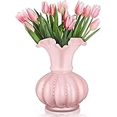 Joeyan Handmade Pink Glass Flower Vase,7.9" Vintage Decorative Urn Vase for Centrepieces Bouquet Wedding,Colored Thickened Pedestal Decorations for Rustic Home Living Room Office Farmhouse