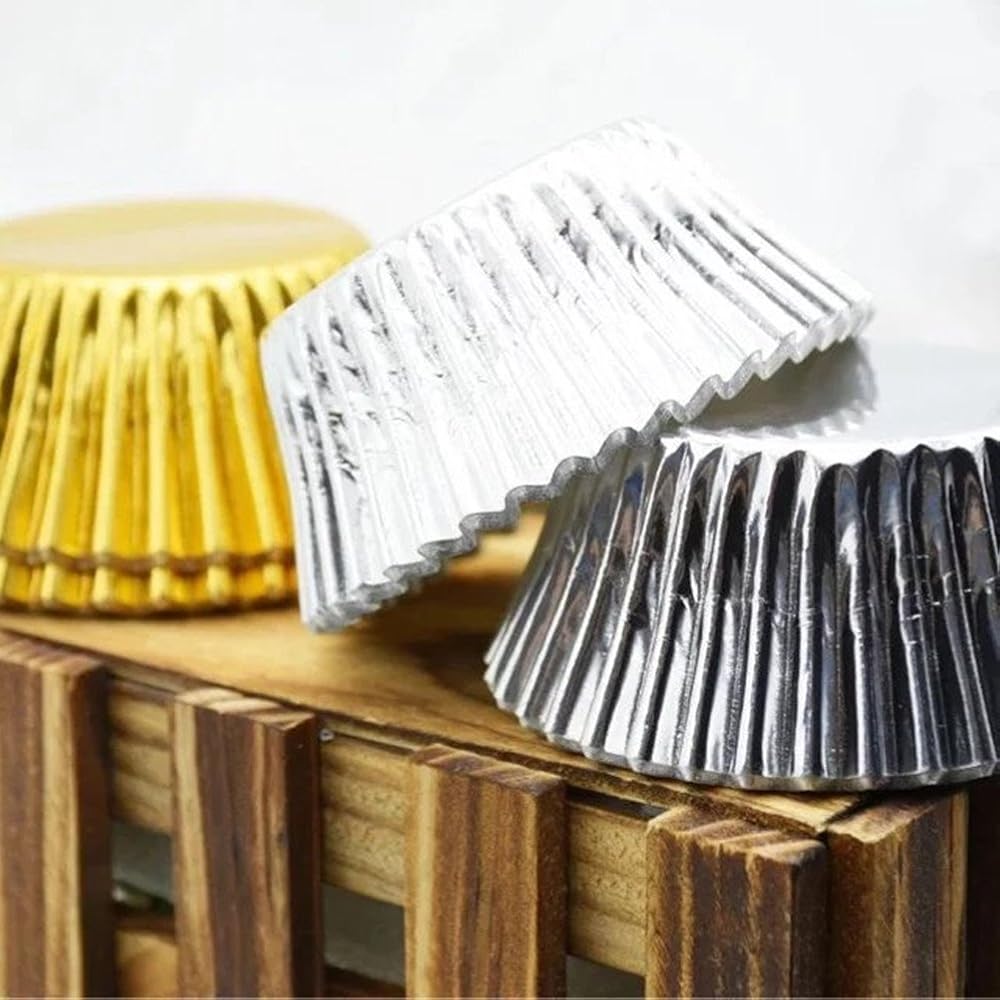 Cupcake Liners Aluminum Foil Cups Cake Muffin Molds for Baking (Silver