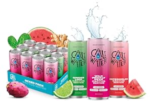CALI WATER Caliwater - Organic Cactus Water - Variety Pack - Ginger Lime, Prickly Pear, Watermelon - Coconut Water Alternative - Plant Based Hydration - Skin Care, Electrolyte Drinks - Flavored Water - 12 Cans