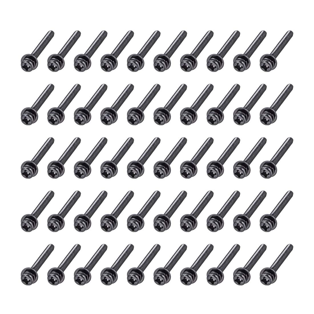 sourcing map M3 x 25mm Carbon Steel Phillips Pan Head Machine Screws Bolts Combine with Spring Washer and Plain Washers 50pcs
