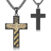 JERWLI American Flag Cross Necklace for Men 925 Sterling Silver American Flag Cross Pendant with Eagle Jewelry Gifts for Birthday Christmas