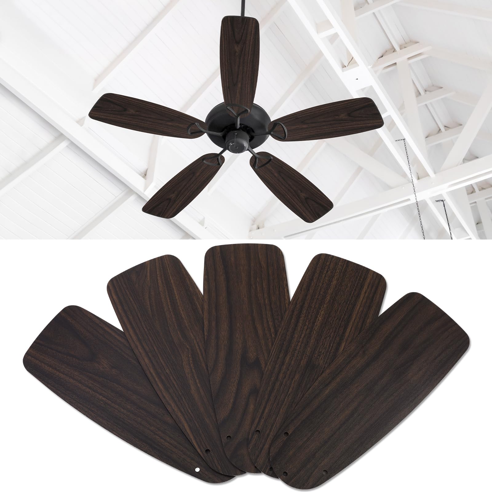 Photo 1 of Kittmip 5 Pack Replacement Fan Blades for 42"/52" Ceiling Fan Waterproof Blades Replacement for Broken Substitution Replacing Summer(Black Walnut, 42")