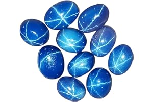 GEMHUB 30.00 Ct - 15 Pcs Natural 6 Rays Precious Star Blue Sapphire Loose Gemstones Lot Oval Cabochon Blue Star Sapphire