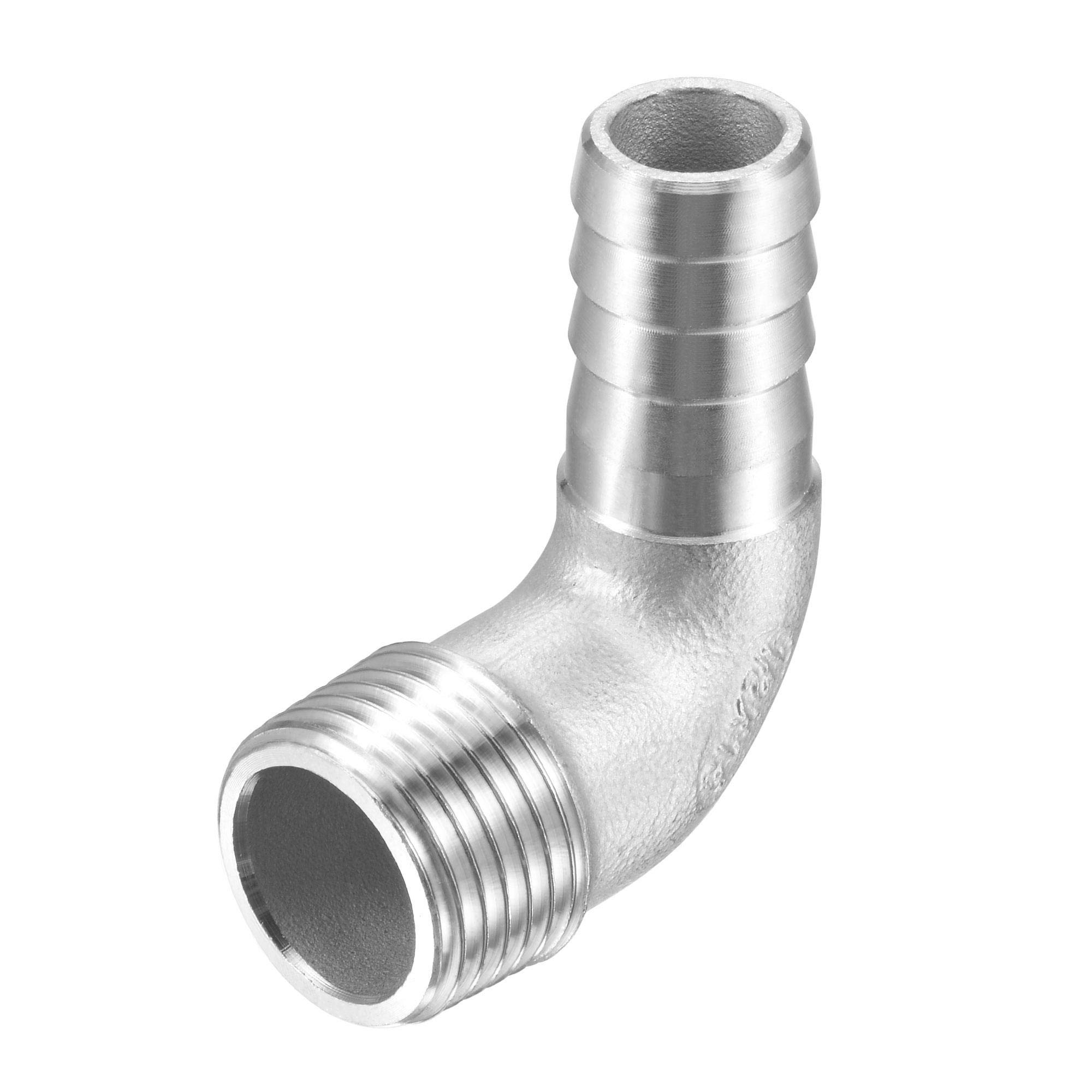 sourcing map 304 Stainless Steel Hose Barb Fitting Elbow, 15mm Barbed x G1/2 Male Pipe Connector Adapter for Water Fuel Air
