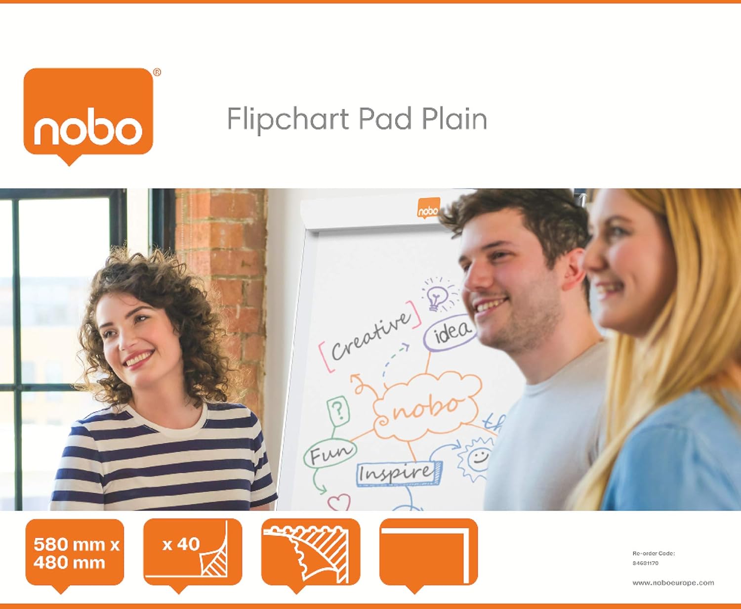 Nobo Desktop Flipchart Easel Pad, Desktop Flipchart Pad, 40 Sheets, 580 x 480 mm, Plain White, B1 - Image 3