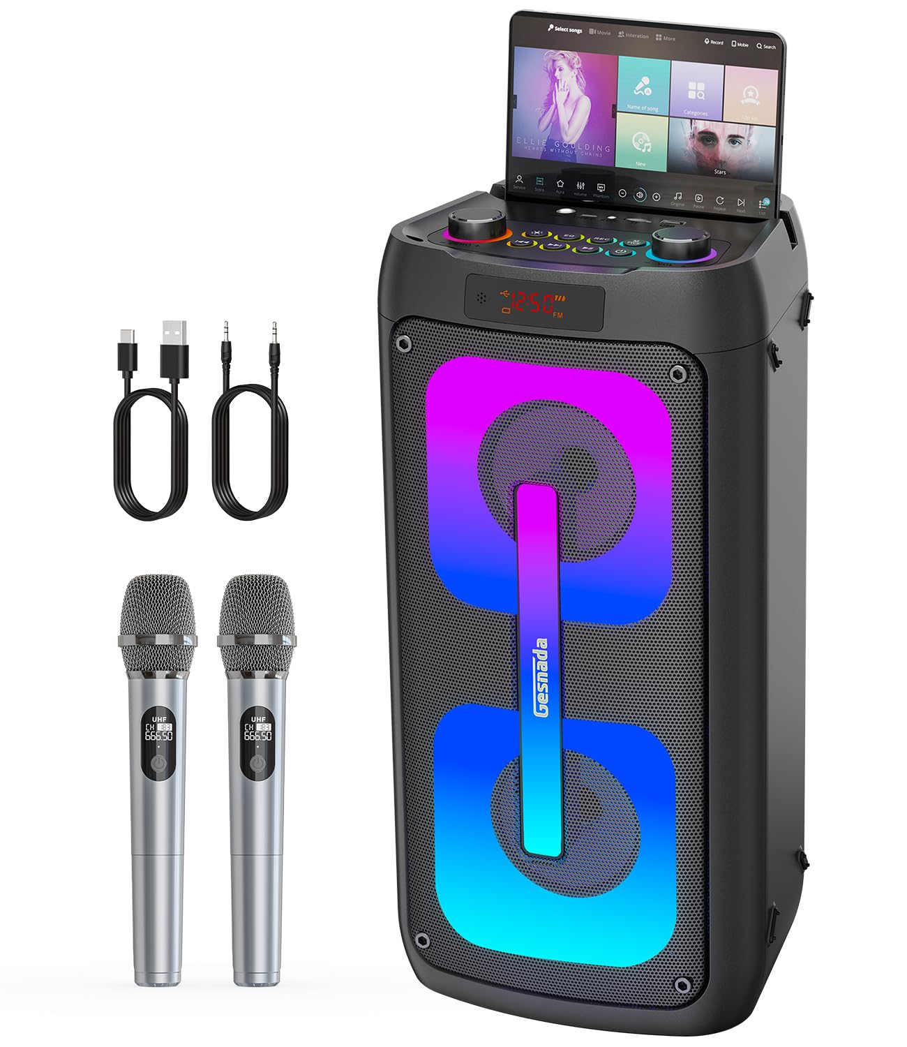 Karaoke Machine, Portable Party Speaker with 2 Wireless Microphones ...