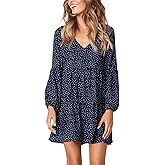 Amoretu Womens Tunic Dress Long Sleeve V Neck Casual Loose Flowy Swing Shift Dresses