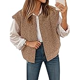 Yousify Womens Fuzzy Vest Cap Sleeve Crew Neck Knit Sweater Fall Casual Open Front Vest Outerwear