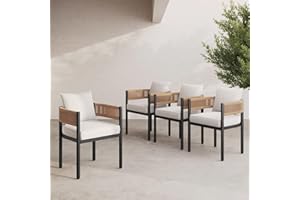 Grand patio Outdoor Dining Chairs Set of 4, 4 Pieces Patio Dining Chairs, Metal Woven Wicker Fixed Patio Chairs with Light Beige Cushions for Backyard, Deck, Garden, Porch, Lawn and Poolside (Natural)