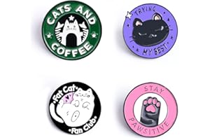 GTOTd Cute Funny Cat Coffee Enamel Pin（4 PCS）Cat Planet Paw Stocking Filler Gifts Merch Party Supplies Brooch Badge Kitten Pins for Backpacks Lapel Jeans Hat Bag