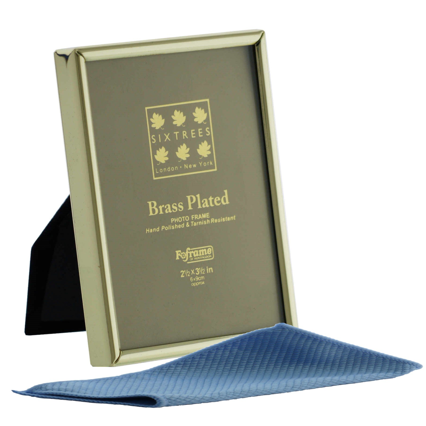 Sixtrees Hartford 1-400-23. Brass Plated Photo Frame for a 3.5" x 2.5" (89mm x 63mm) Picture - Complete with microfibre polishing cloth.