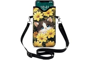 otilil Neoprene Cell Phone Sleeve Pouch Case Bag with Crossbody Strap Neck Lanyard for Women 7.1 X 3.9 in Sunflower Cat