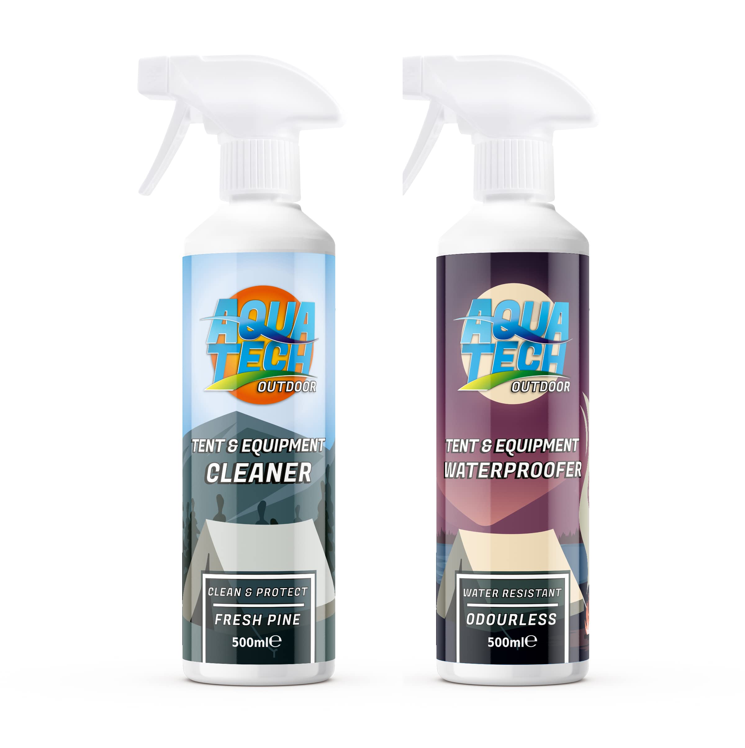 AquaTech - Tent, Awning and Equipment Cleaner & Waterproofer Bundle | For Wet Weather and Hiking Garments - (2x 500ml)