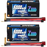 Zeee 2S Shorty Lipo Battery 5000mAh (Roar Approved) 7.4V 120C with 5mm Bullet to T Connector Hard Case Battery for 1/10 Scale