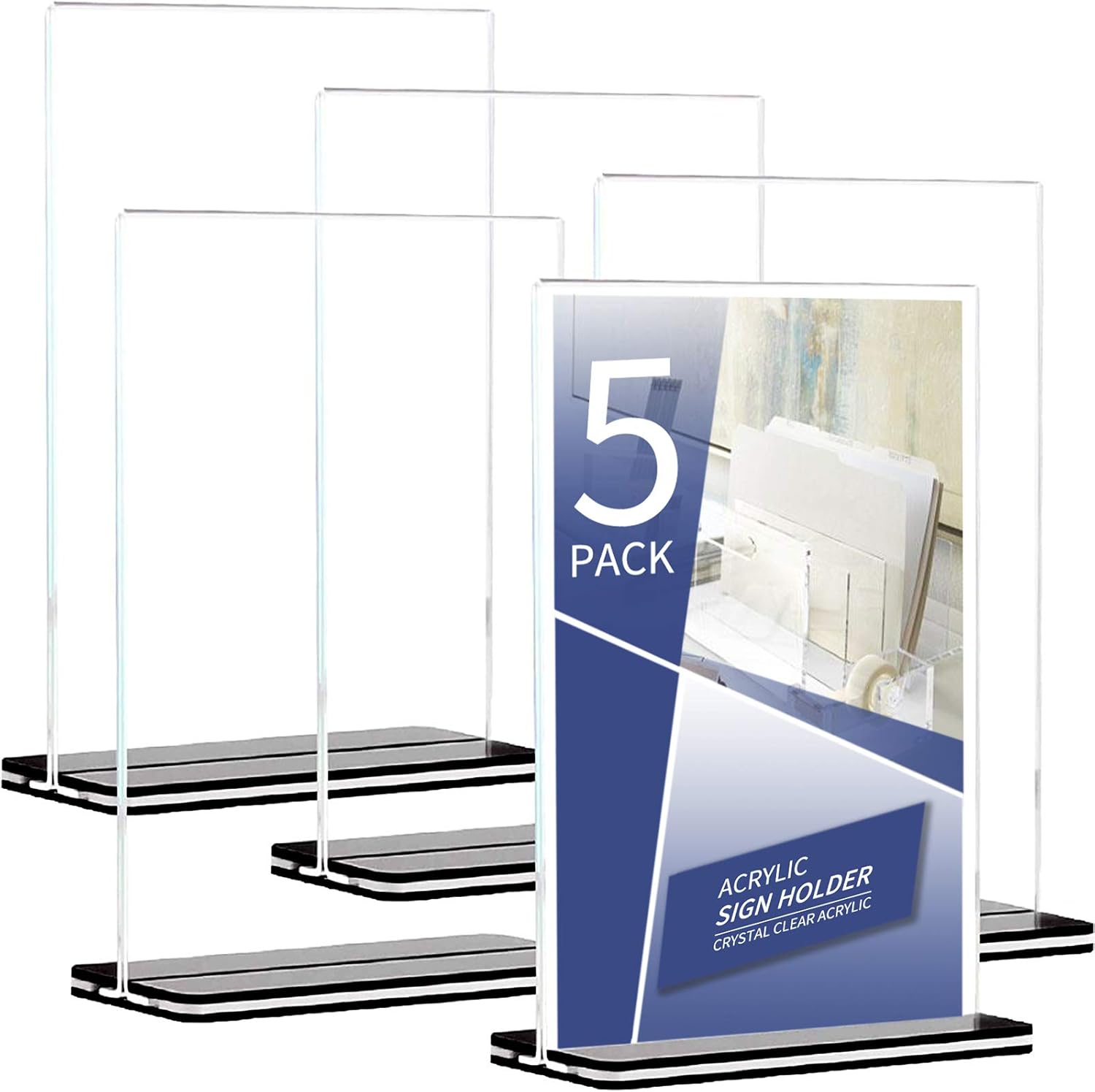 Acrylic Sign Holder, 5 x 7 inches Plastic Sign Holder, 5 Pack T Shape Table Top Display Stand, Double Sided, Bottom Load, Perfect for Restaurants, Office, Photo Frames, Store, Promotions, Classroom : Office Products