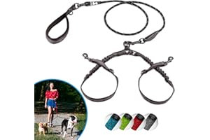 SparklyPets Dual Dog Leash for 2 Small Dogs – Tangle Free Rope Bungee Double Leash for Two Breeds with Adjustable Couplers & Soft Handle (Black, Small)